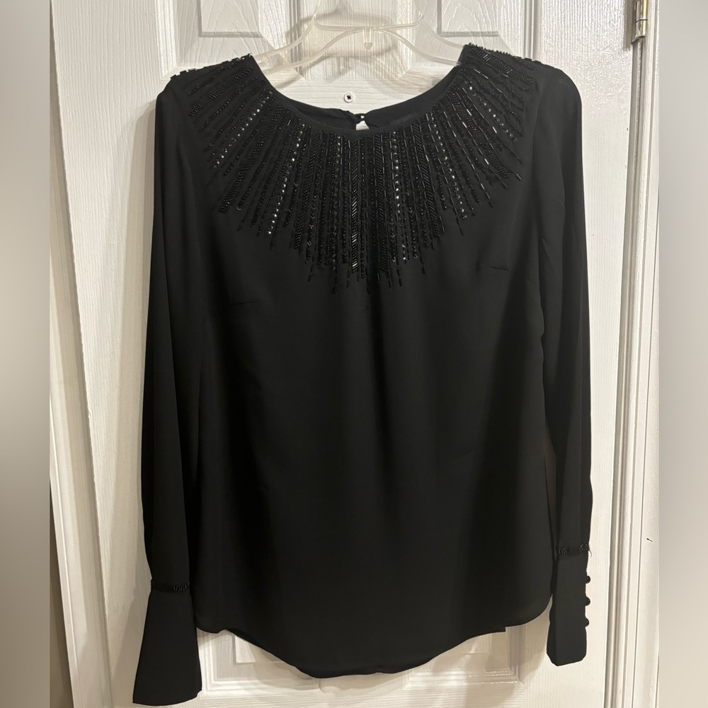 WHBM black beaded blouse